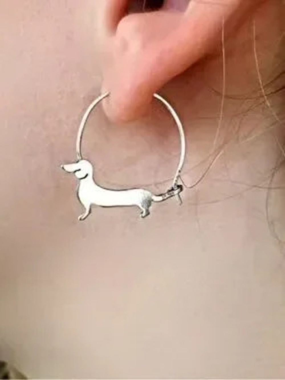 Silver Dachshund Hoop Earrings - Cute Dog Jewelry